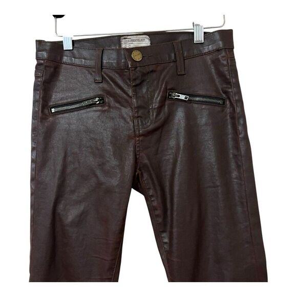 Current/Elliott Size 27 The Soho Zip Stiletto Skinny Brown Coated Ankle Pants - Picture 2 of 5